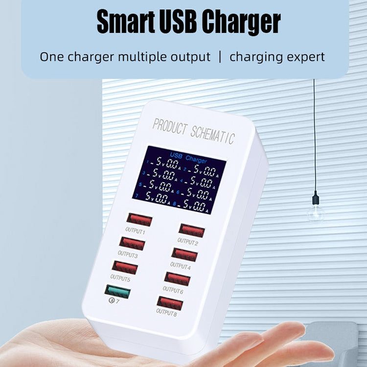 A8 50W 8 Ports USB + QC3.0 Smart Charging Station with Digital Display AC100-240V, UK Plug, A8 UK Plug