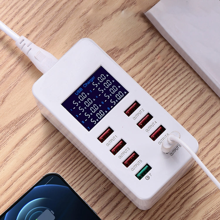 A8 50W 8 Ports USB + QC3.0 Smart Charging Station with Digital Display AC100-240V, UK Plug, A8 UK Plug