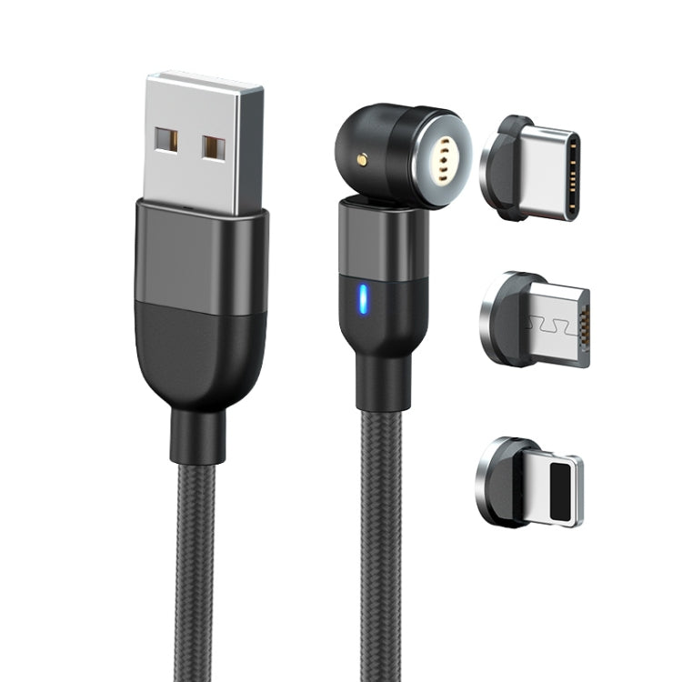 1m 3A Output 3 in 1 USB to 8 Pin + USB-C / Type-C + Micro USB 540 Degree Rotating Magnetic Data Sync Charging Cable, 1m 3 in 1