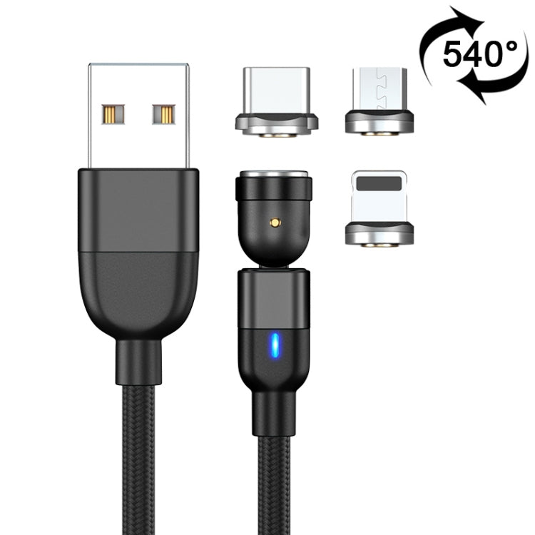 1m 3A Output 3 in 1 USB to 8 Pin + USB-C / Type-C + Micro USB 540 Degree Rotating Magnetic Data Sync Charging Cable, 1m 3 in 1