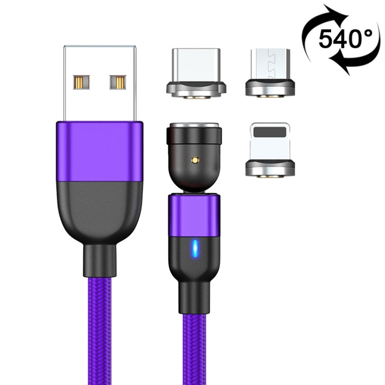 1m 3A Output 3 in 1 USB to 8 Pin + USB-C / Type-C + Micro USB 540 Degree Rotating Magnetic Data Sync Charging Cable, 1m 3 in 1