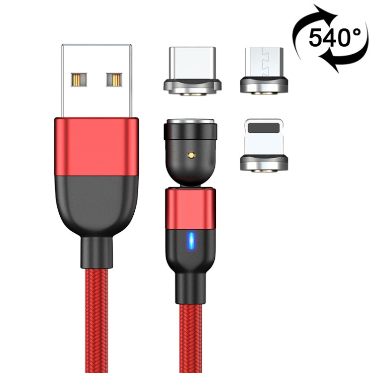 2m 3A Output 3 in 1 USB to 8 Pin + USB-C / Type-C + Micro USB 540 Degree Rotating Magnetic Data Sync Charging Cable, 2m 3 in 1