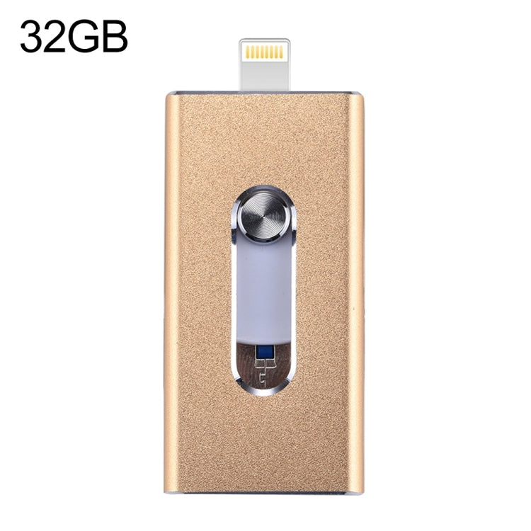 RQW-02 3 in 1 USB 2.0 & 8 Pin & Micro USB 32GB Flash Drive, RQW-02 Gold