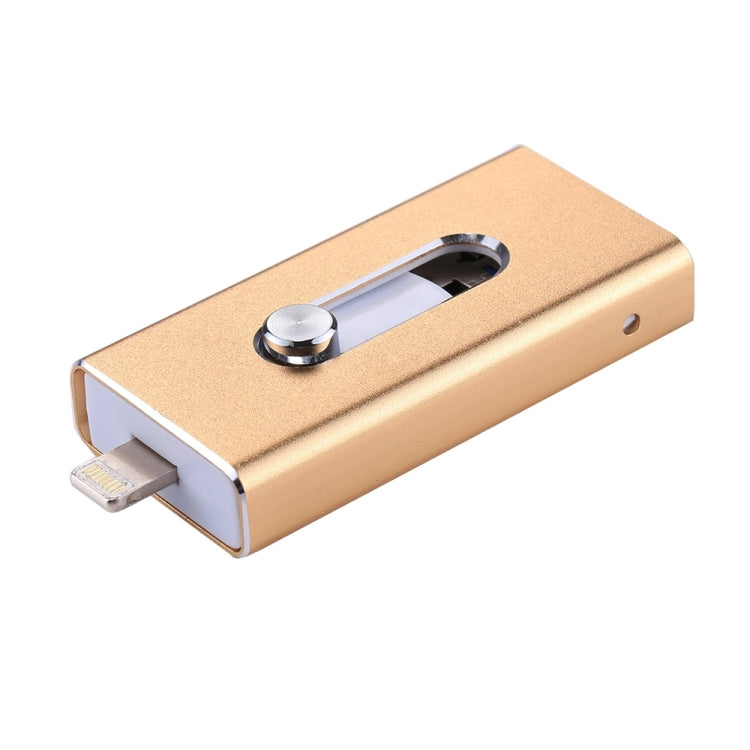 RQW-02 3 in 1 USB 2.0 & 8 Pin & Micro USB 32GB Flash Drive, RQW-02 Gold