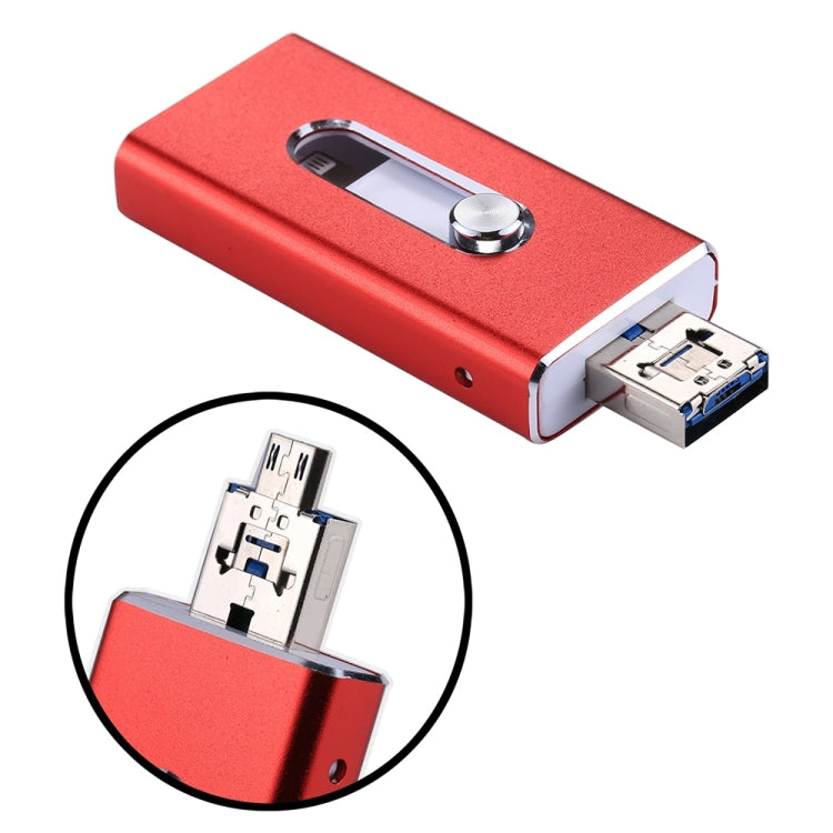 RQW-02 3 in 1 USB 2.0 & 8 Pin & Micro USB 32GB Flash Drive, RQW-02 Red