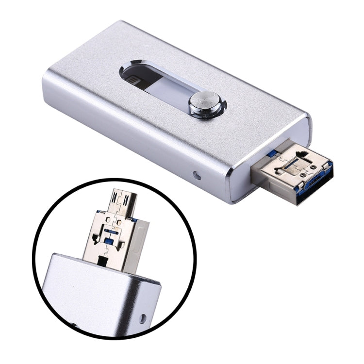 RQW-02 3 in 1 USB 2.0 & 8 Pin & Micro USB 32GB Flash Drive, RQW-02 Silver