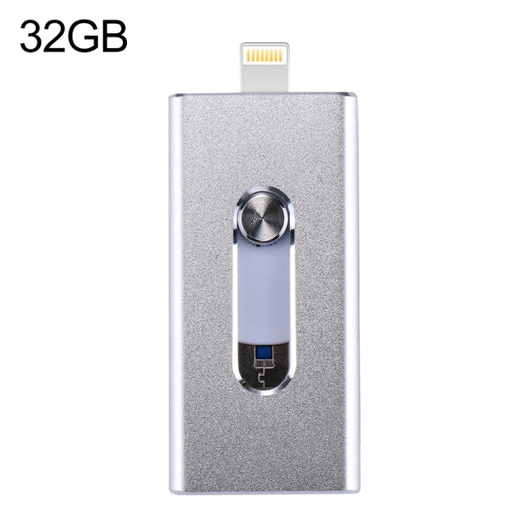 RQW-02 3 in 1 USB 2.0 & 8 Pin & Micro USB 32GB Flash Drive, RQW-02 Silver