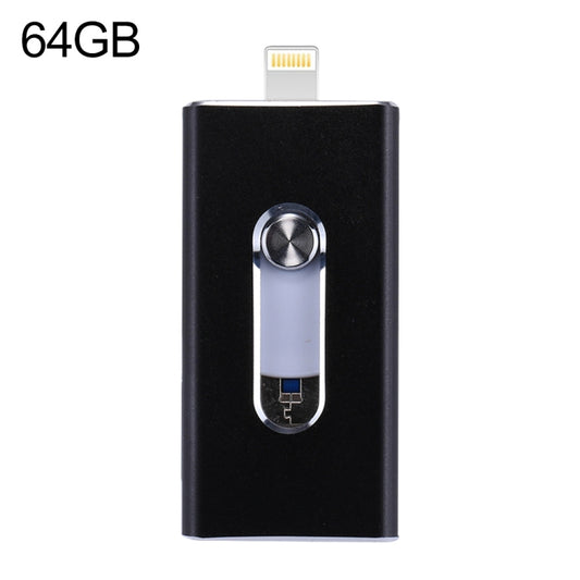 RQW-02 3 in 1 USB 2.0 & 8 Pin & Micro USB 64GB Flash Drive, RQW-02 Black