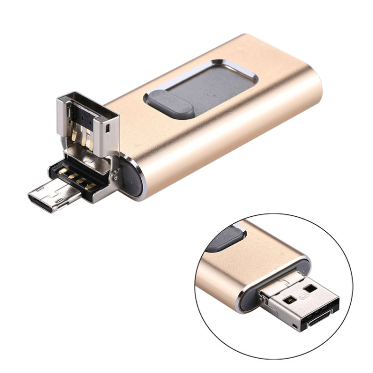 easyflash RQW-01B 3 in 1 USB 2.0 & 8 Pin & Micro USB 32GB Flash Drive, RQW-01B Gold