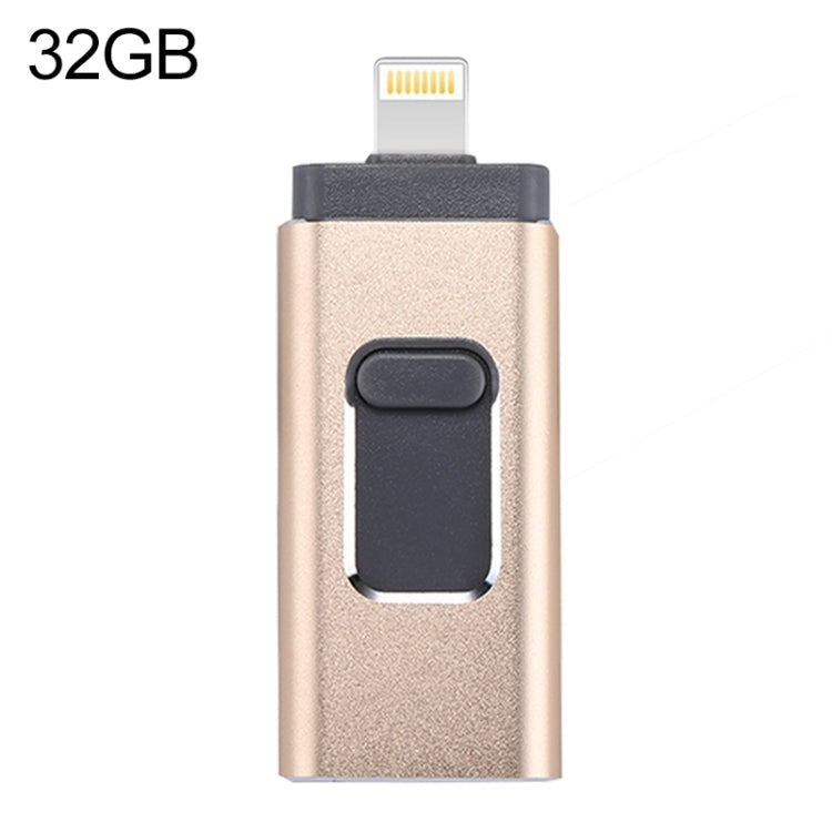 easyflash RQW-01B 3 in 1 USB 2.0 & 8 Pin & Micro USB 32GB Flash Drive, RQW-01B Gold