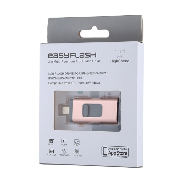 easyflash RQW-01B 3 in 1 USB 2.0 & 8 Pin & Micro USB 32GB Flash Drive, RQW-01B Rose Gold