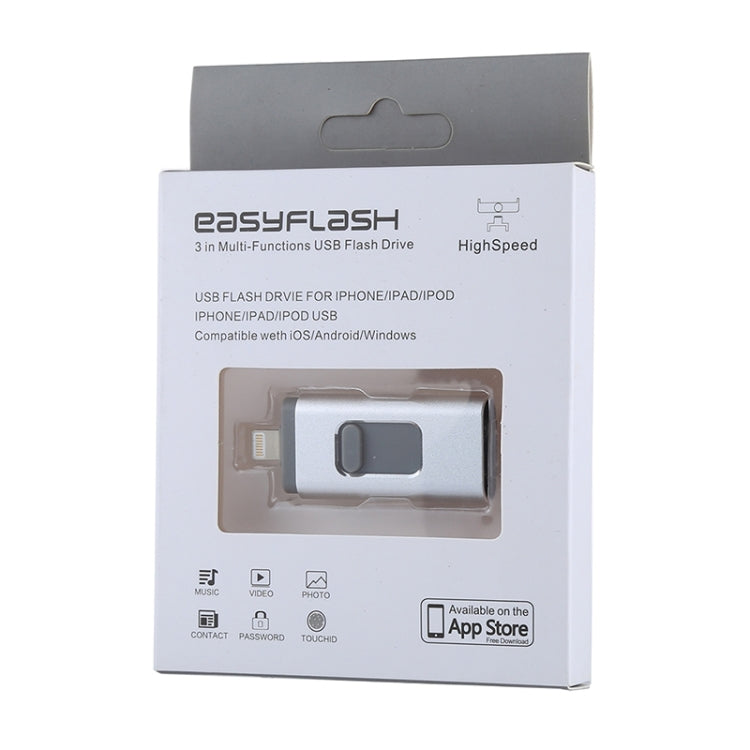 easyflash RQW-01B 3 in 1 USB 2.0 & 8 Pin & Micro USB 32GB Flash Drive, RQW-01B Silver