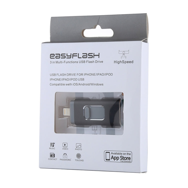 easyflash RQW-01B 3 in 1 USB 2.0 & 8 Pin & Micro USB 64GB Flash Drive, RQW-01B Black