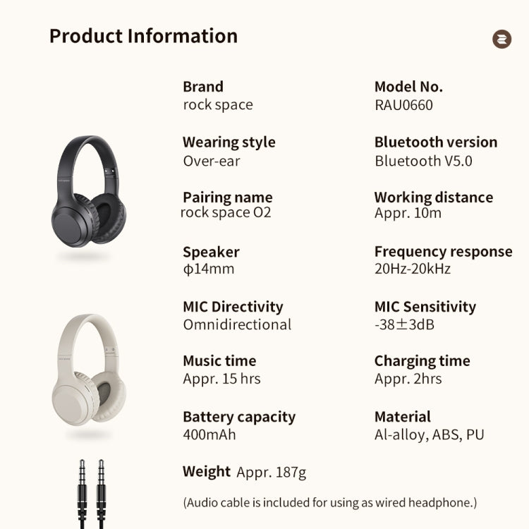 ROCK Space O2 HiFi Bluetooth 5.0 Wireless Headset with Mic, Support TF Card, Space O2