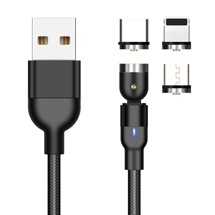 2m 2A Output 3 in 1 USB to 8 Pin + USB-C / Type-C + Micro USB Nylon Braided Rotate Magnetic Charging Cable, 2m 3 in 1, 2m  3 in 1