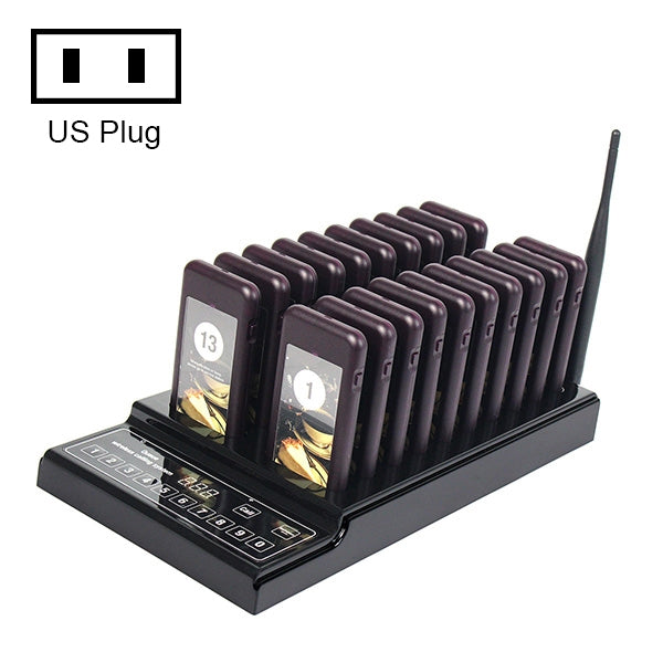 QC100 999 Channel Restaurant Wireless Paging Queuing Calling System with 20 Call Coaster Pagers, US Plug