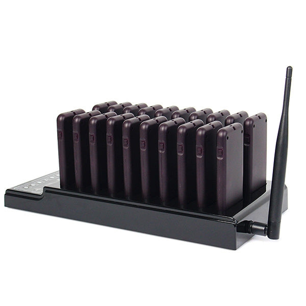 QC100 999 Channel Restaurant Wireless Paging Queuing Calling System with 20 Call Coaster Pagers, EU Plug