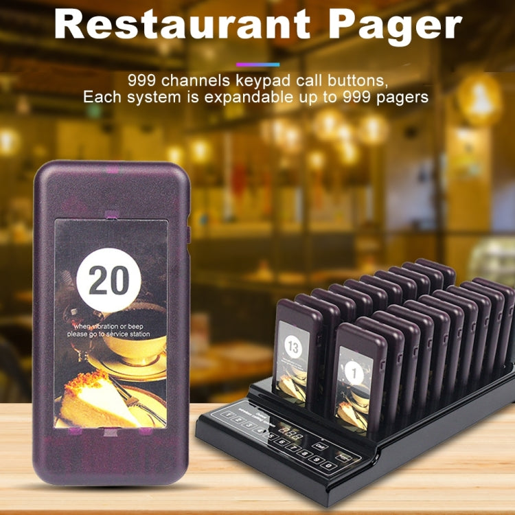 QC100 999 Channel Restaurant Wireless Paging Queuing Calling System with 20 Call Coaster Pagers, US Plug