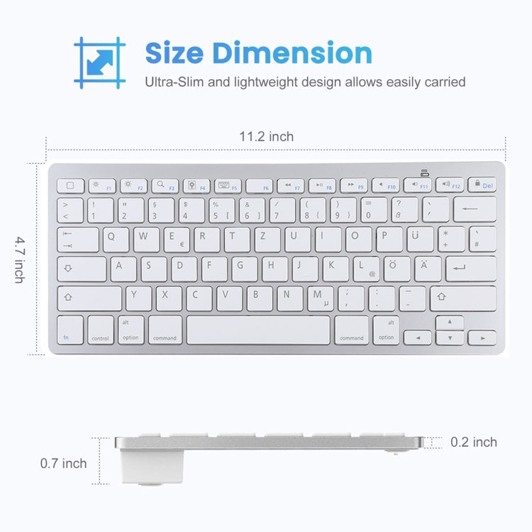 WB-8022 Ultra-thin Wireless Bluetooth Keyboard, German Keys, German Keys