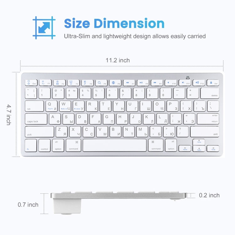 WB-8022 Ultra-thin Wireless Bluetooth Keyboard for iPad, Samsung, Huawei, Xiaomi, Tablet PCs or Smartphones, Russian Keys, Russian Keys