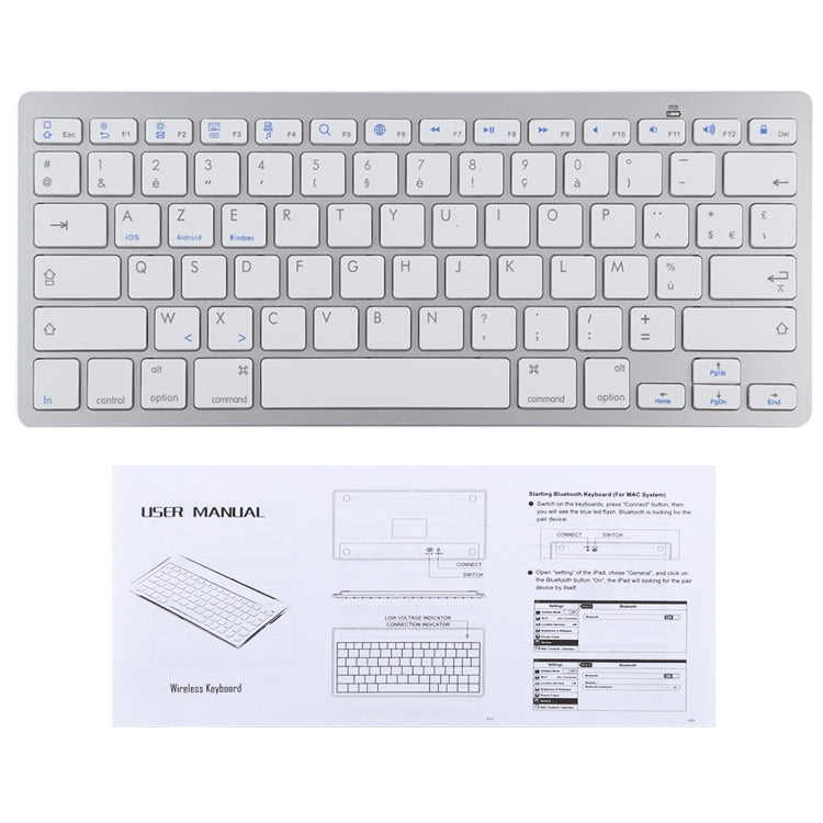 WB-8022 Ultra-thin Wireless Bluetooth Keyboard for iPad, Samsung, Huawei, Xiaomi, Tablet PCs or Smartphones, French Keys, French Keys