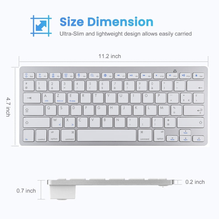 WB-8022 Ultra-thin Wireless Bluetooth Keyboard for iPad, Samsung, Huawei, Xiaomi, Tablet PCs or Smartphones, French Keys, French Keys