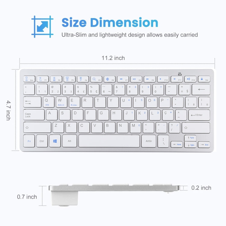 WB-8022 Ultra-thin Wireless Bluetooth Keyboard, Portuguese Keys, Portuguese Keys