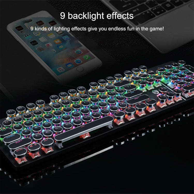 MSEZ HJK900-7 104-keys Electroplated Transparent Character Punk Keycap Colorful Backlit Wired Mechanical Gaming Keyboard, HJK900-7 Black, HJK900-7 Silver