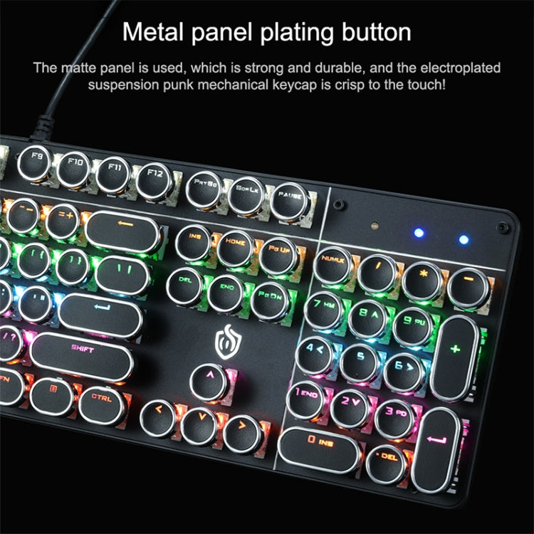 MSEZ HJK900-7 104-keys Electroplated Transparent Character Punk Keycap Colorful Backlit Wired Mechanical Gaming Keyboard, HJK900-7 Black, HJK900-7 Silver