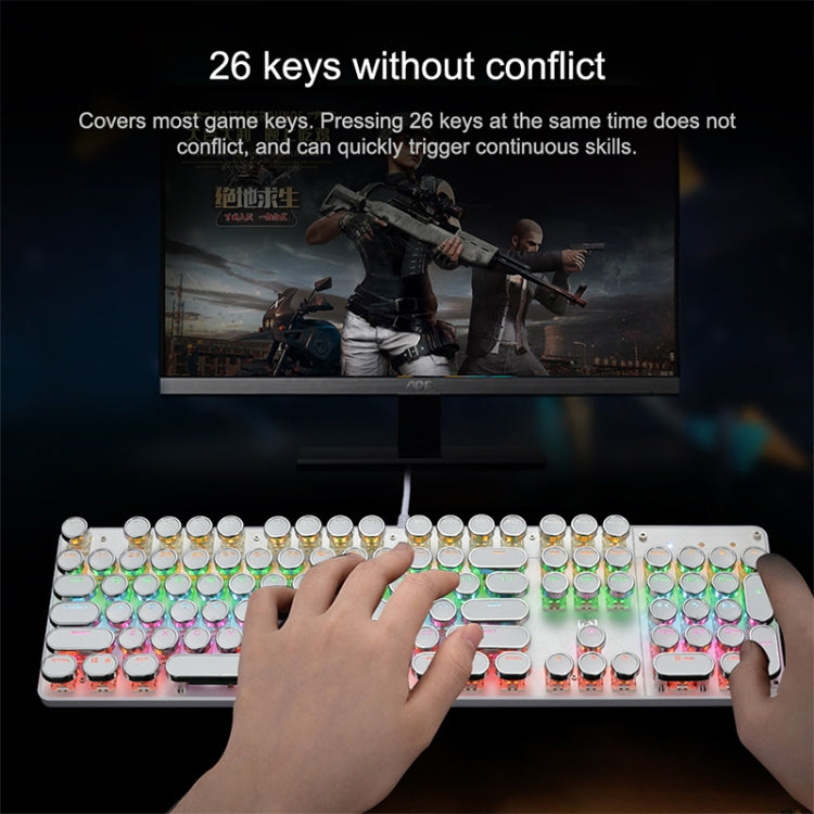 MSEZ HJK900-7 104-keys Electroplated Transparent Character Punk Keycap Colorful Backlit Wired Mechanical Gaming Keyboard, HJK900-7 Black, HJK900-7 Silver