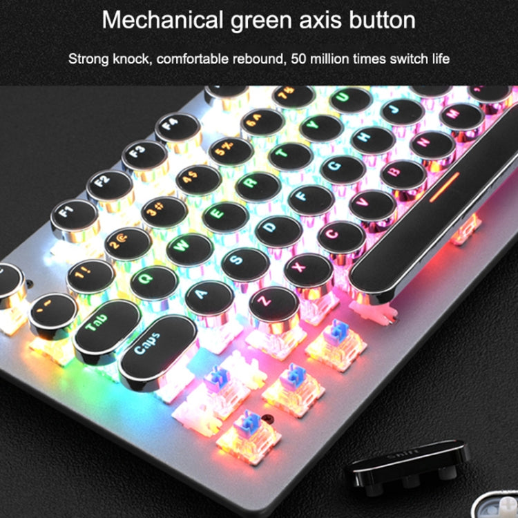 MSEZ HJK920-7 104-keys Electroplated Transparent Character Punk Keycap Colorful Backlit Wired Mechanical Gaming Keyboard, Support Autonomous Shaft Change, HJK920-7 Black, HJK920-7 White