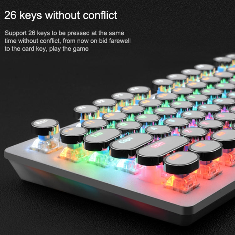 MSEZ HJK920-7 104-keys Electroplated Transparent Character Punk Keycap Colorful Backlit Wired Mechanical Gaming Keyboard, Support Autonomous Shaft Change, HJK920-7 Black, HJK920-7 White