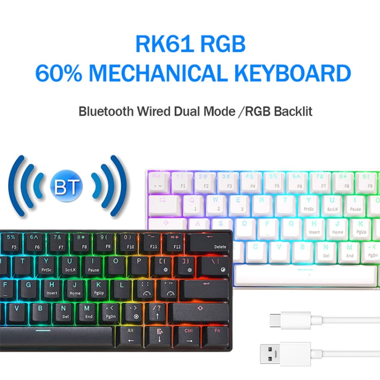 RK61 61 Keys Bluetooth / 2.4G Wireless / USB Wired Three Modes Blue Switch Tablet Mobile Gaming Mechanical Keyboard with RGB Backlight, Cable Length: 1.5m, Blue Switch