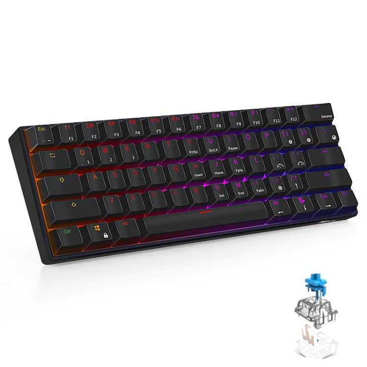 RK61 61 Keys Bluetooth / 2.4G Wireless / USB Wired Three Modes Blue Switch Tablet Mobile Gaming Mechanical Keyboard with RGB Backlight, Cable Length: 1.5m, Blue Switch