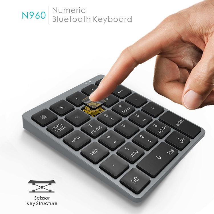 N960 Ultra-thin Universal Aluminum Alloy Rechargeable Wireless Bluetooth Numeric Keyboard, N960