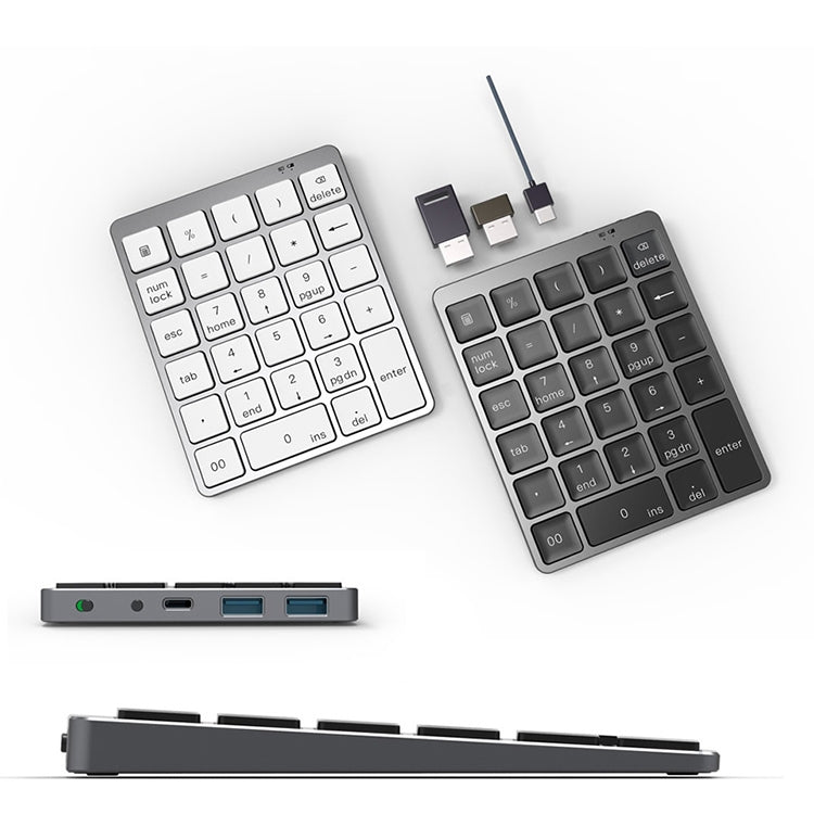 N970 Pro Dual Modes Aluminum Alloy Rechargeable Wireless Bluetooth Numeric Keyboard with USB HUB, N970 Pro