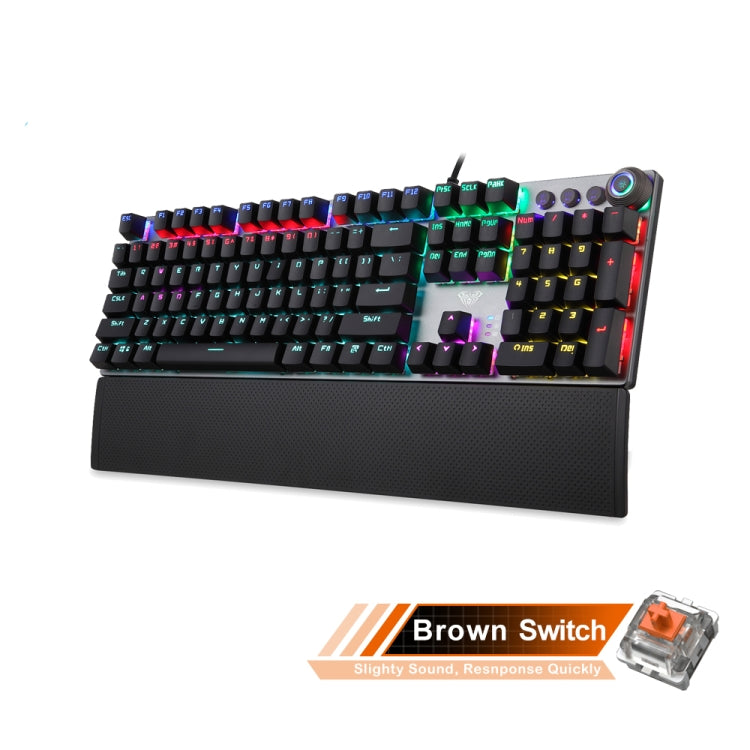 AULA F2088 108 Keys Mixed Light Mechanical Brown Switch Wired USB Gaming Keyboard with Metal Button, Brown Switch Black