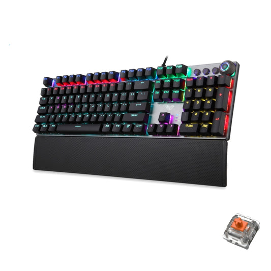 AULA F2088 108 Keys Mixed Light Mechanical Brown Switch Wired USB Gaming Keyboard with Metal Button, Brown Switch Black