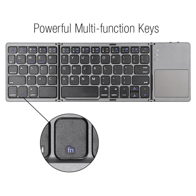 B033 Rechargeable 3-Folding 64 Keys Bluetooth Wireless Keyboard with Touchpad, 3-Folding 64 Keys with Touchpad White, 3-Folding 64 Keys with Touchpad Black