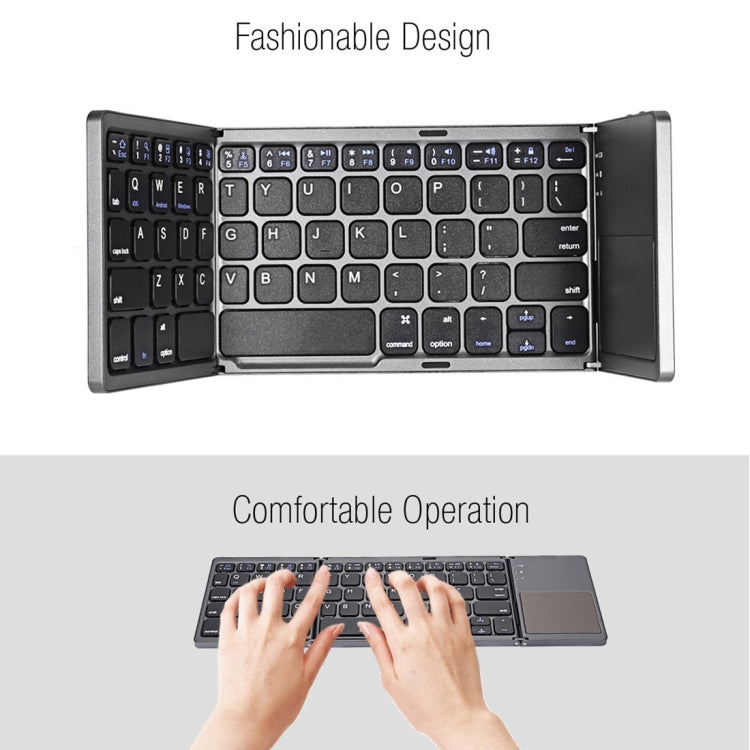 B033 Rechargeable 3-Folding 64 Keys Bluetooth Wireless Keyboard with Touchpad, 3-Folding 64 Keys with Touchpad White, 3-Folding 64 Keys with Touchpad Black