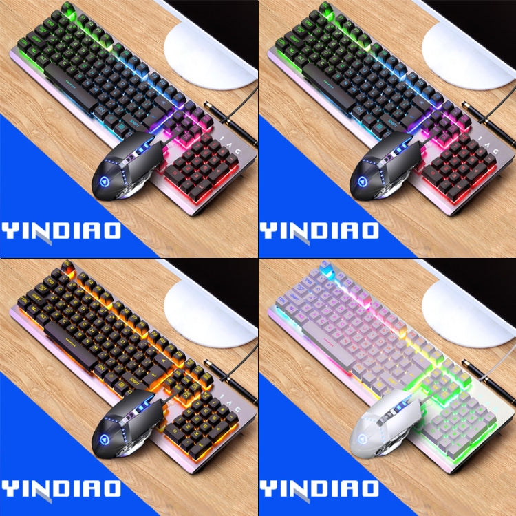 YINDIAO K002 USB Wired Mechanical Feel RGB Backlight Keyboard + Optical Silent Mouse Set, RGB Backlight / Black, RGB Backlight / Silent / Black, Orange Backlight / Black, RGB Backlight / White