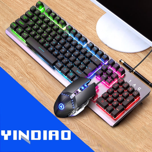 YINDIAO K002 USB Wired Mechanical Feel Sound Control RGB Backlight Keyboard + Optical Silent Mouse Set, Sound Control Backlight / Black, Sound Control Backlight / Silent / Black