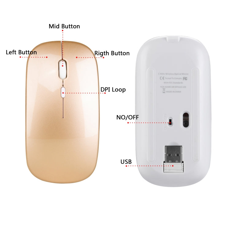 HXSJ M80 2.4GHz Wireless 1600DPI Three-speed Adjustable Optical Mute Mouse, Gold, Rose Gold, Silver, White, Black, Grey