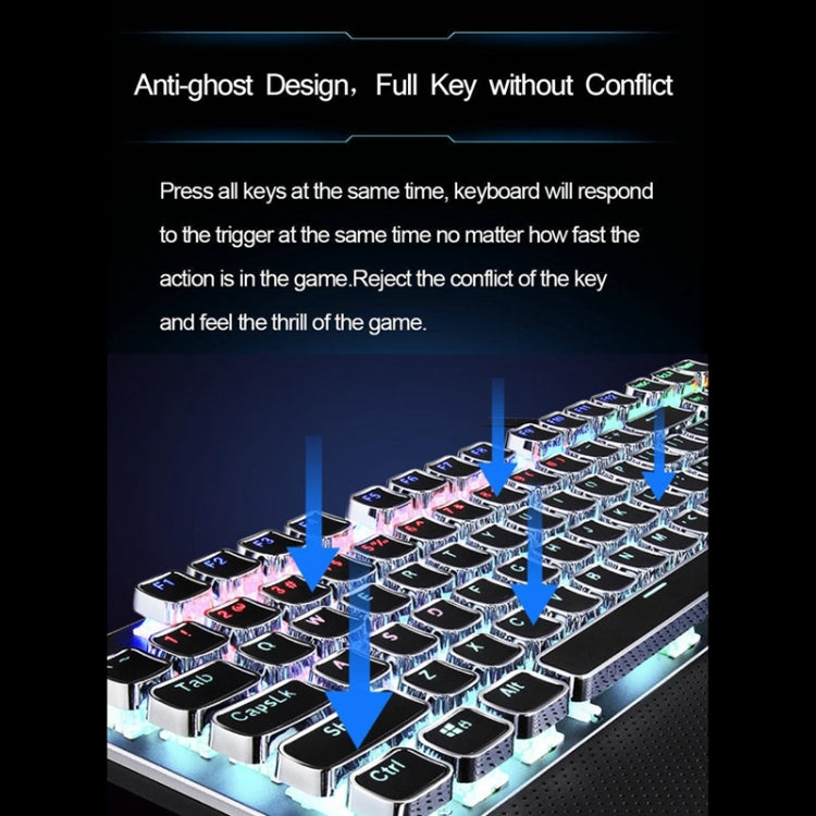 AULA F2088 108 Keys Mixed Light Plating Punk Mechanical Black Switch Wired USB Gaming Keyboard with Metal Button, Black Switch Silver