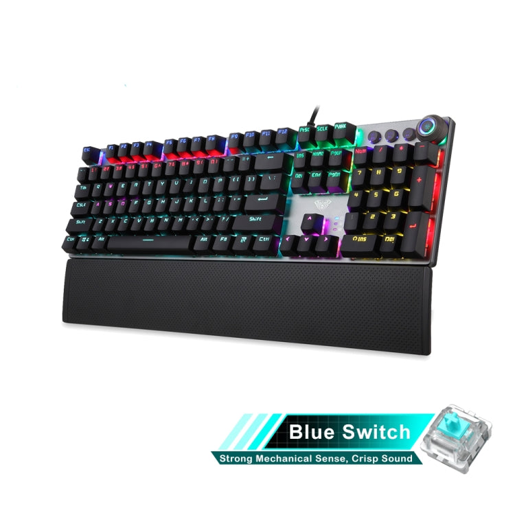 AULA F2088 108 Keys Mixed Light Mechanical Blue Switch Wired USB Gaming Keyboard with Metal Button, Blue Switch Black