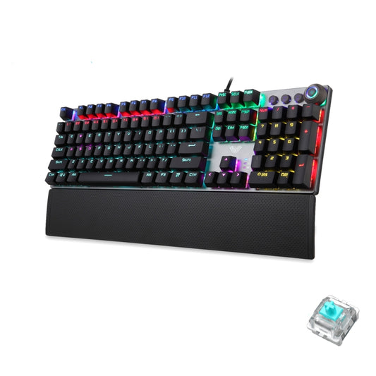 AULA F2088 108 Keys Mixed Light Mechanical Blue Switch Wired USB Gaming Keyboard with Metal Button, Blue Switch Black