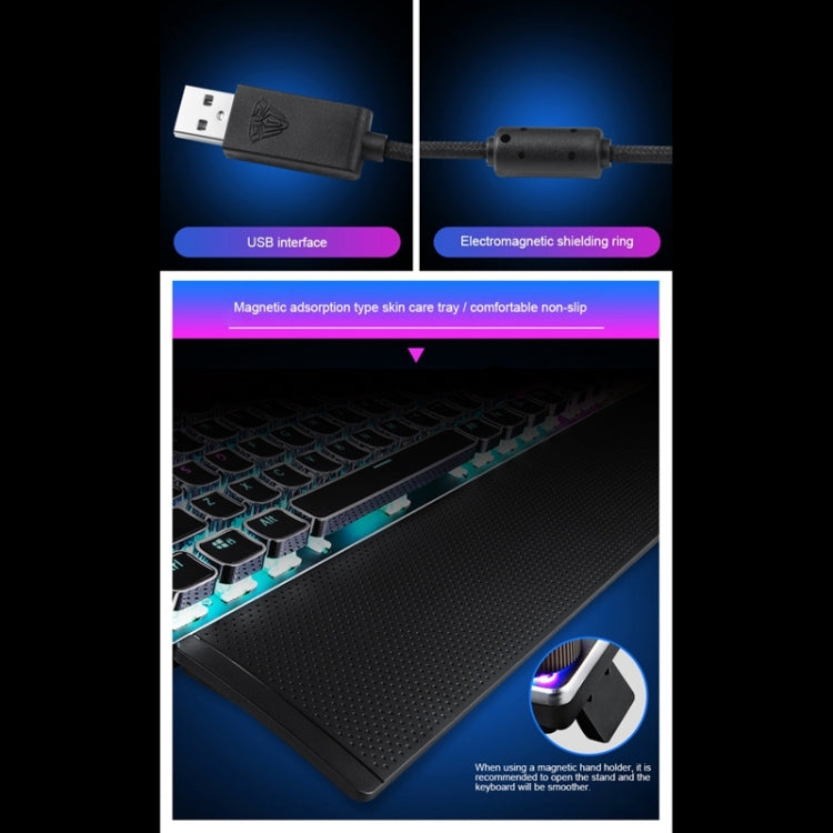 AULA F2088 108 Keys Mixed Light Mechanical Blue Switch Wired USB Gaming Keyboard with Metal Button, Blue Switch Black