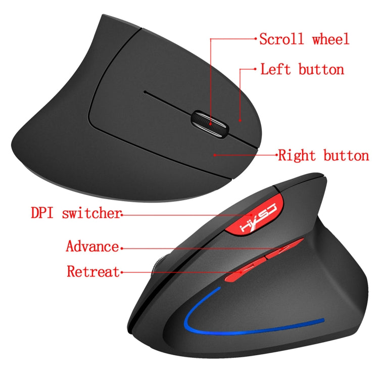 HXSJ T22 2.4GHz Wireless 4-Keys 2400 DPI Adjustable Ergonomics Optical Vertical Mouse, 4 Buttons T22 Black, 4 Buttons T22 Grey