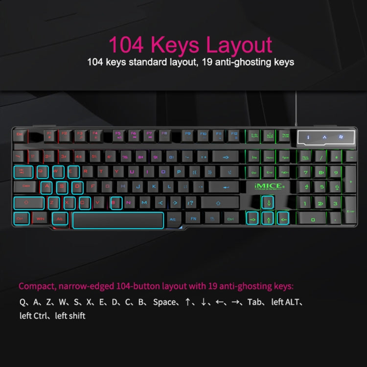 iMICE AK-600 Wired USB Floating Keycap Characters Glow Backlit Gaming Keyboard, Glow Backlit (Black)