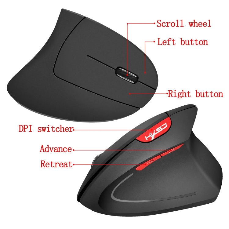 HXSJ T24 6 Buttons 2400 DPI 2.4G Wireless Vertical Ergonomic Mouse with USB Receiver, 6 Buttons T24 Black, 6 Buttons T24 Grey